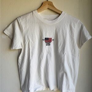 White Graphic T-Shirt with American Flag